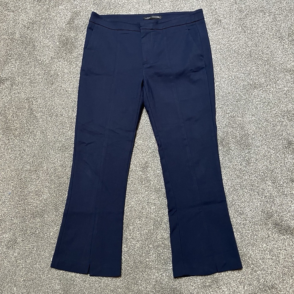Zara Woman Sz Large Navy Blue Dress Pants Women's Office Straight Split Leg